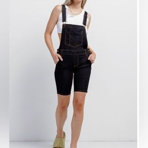 NWT Litz Women's Dark Denim Shortalls dungarees shorts Adjustable Straps